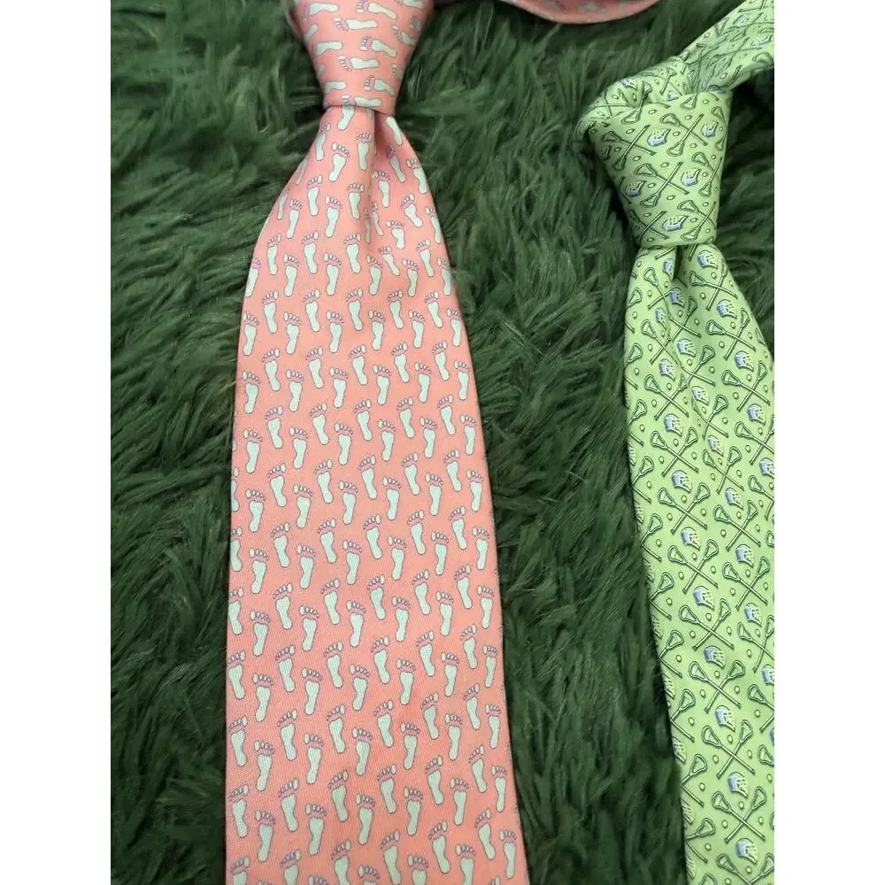 Vineyard Vines Men's Silk Tie Lot Pink Footprint Green Lacrosse Novelty Preppy